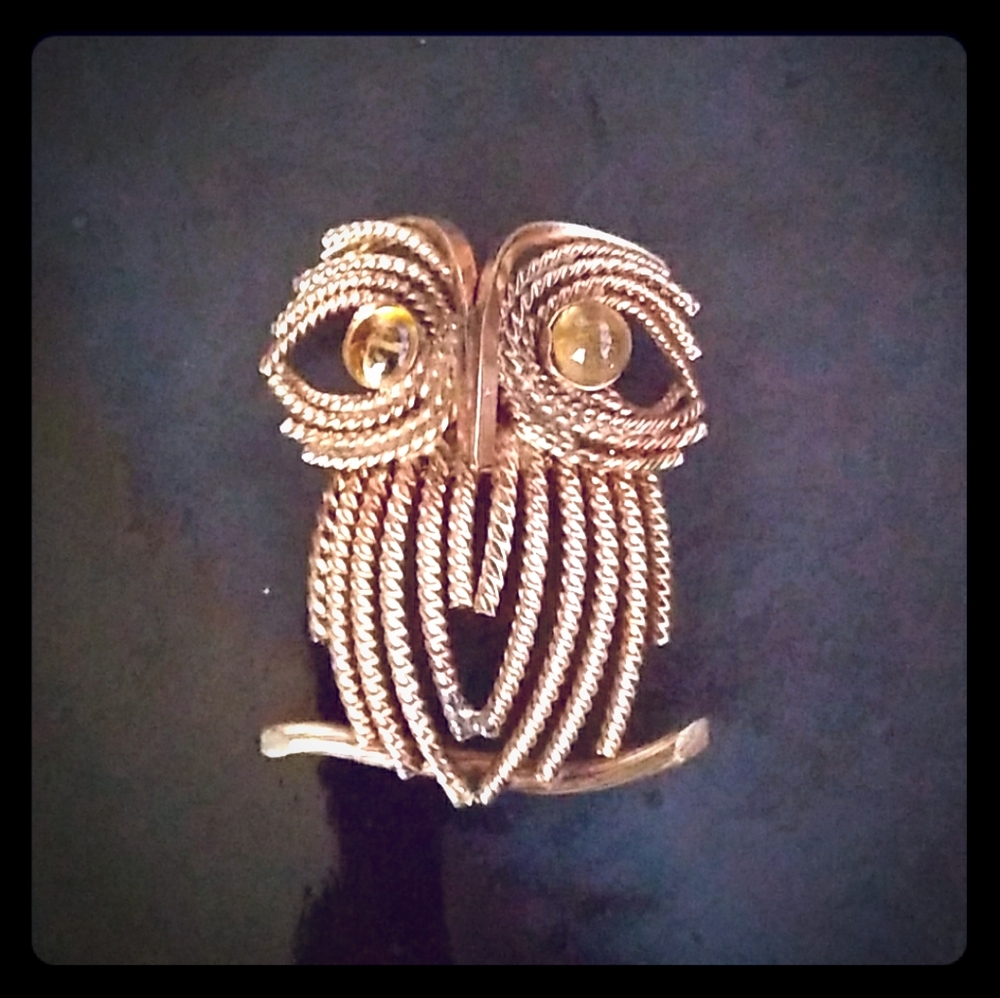 VINTAGE 12K GF Citrine Cab Owl  Brooch 4 Winard